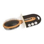 Wooden handle dog grooming brush with metal bristles