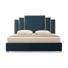 Modern teal upholstered bed with panelled headboard