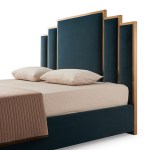 austin bed frame polyester turquoise fabric padded upholstery high quality slats polished stainless steel feet Modern upholstered bed with panelled teal headboard