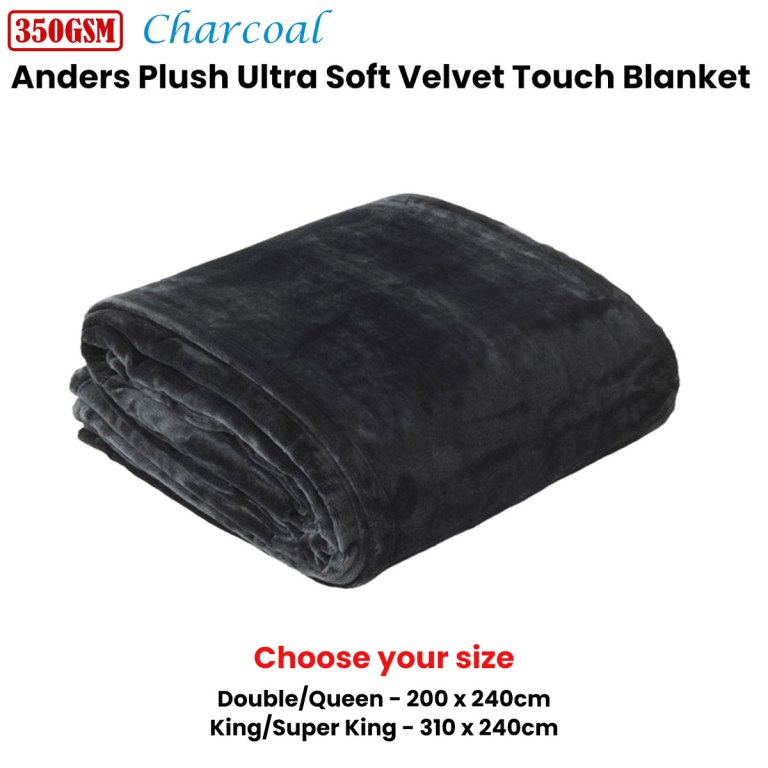 in 2 linen 350gsm plush ultra soft velvet touch blanket charcoal double/queen Charcoal plush velvet touch blanket folded neatly