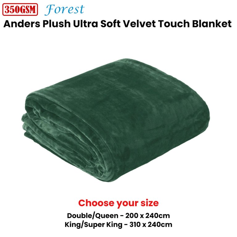 in 2 linen 350gsm plush ultra soft velvet touch blanket forest double/queen Folded forest green plush velvet blanket