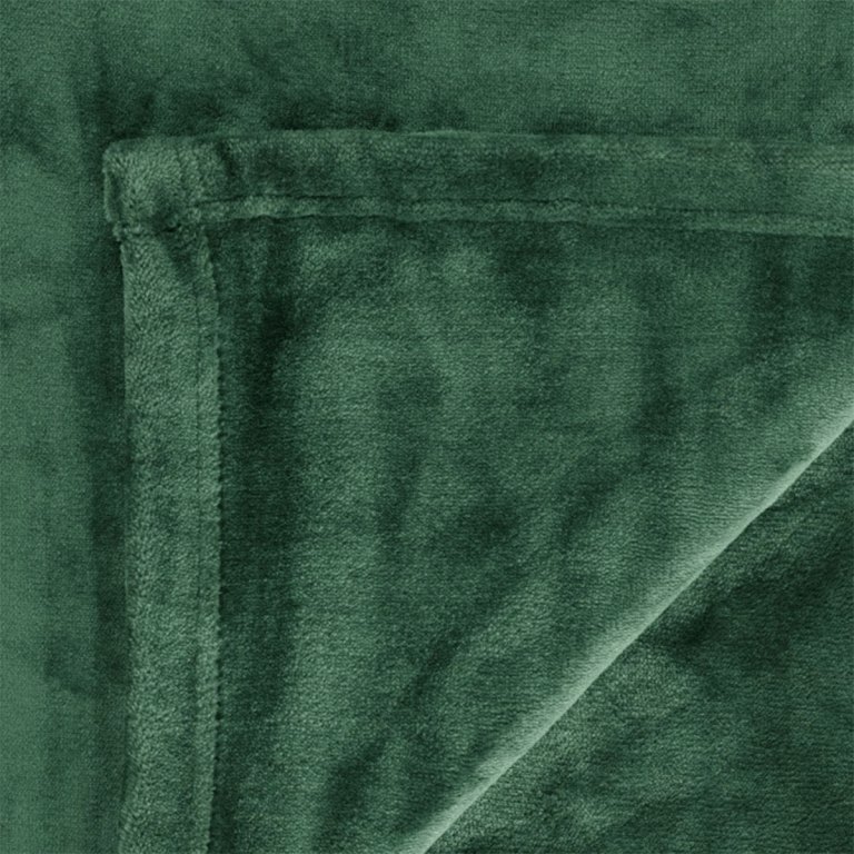 in 2 linen 350gsm plush ultra soft velvet touch blanket forest double/queen Close-up of green velvet fabric with folded corner