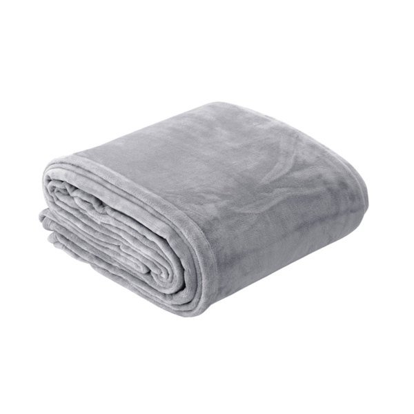 Folded grey fleece blanket on white background