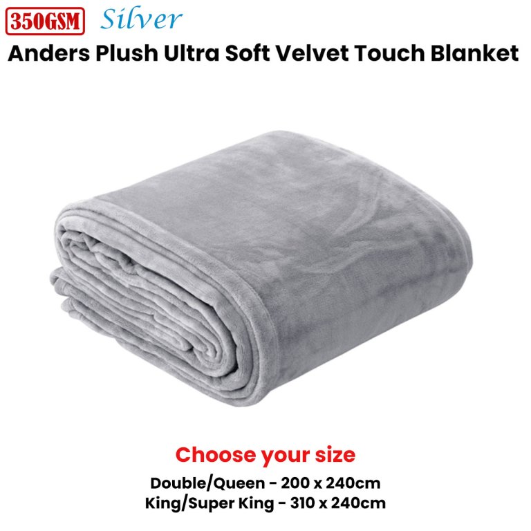 in 2 linen 350gsm plush ultra soft velvet touch blanket silver double/queen Silver plush velvet touch blanket folded