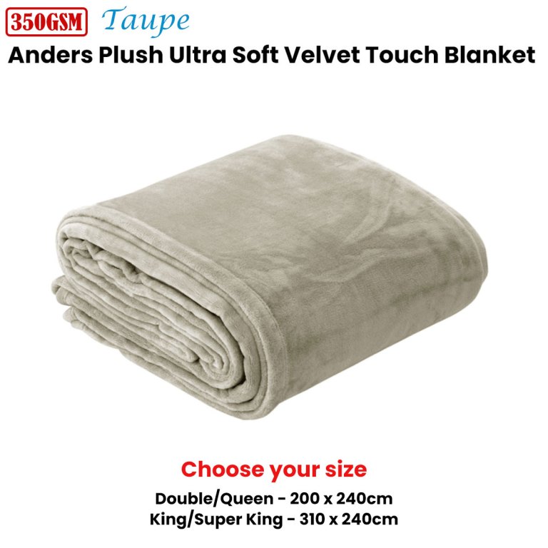 in 2 linen 350gsm plush ultra soft velvet touch blanket taupe double/queen Folded taupe plush velvet touch blanket
