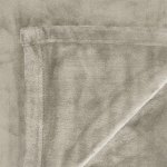 in 2 linen 350gsm plush ultra soft velvet touch blanket taupe double/queen Close-up of folded beige plush rug
