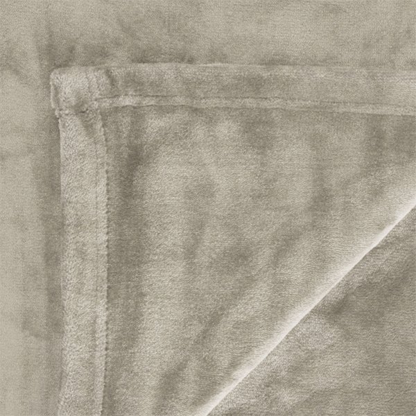 in 2 linen 350gsm plush ultra soft velvet touch blanket taupe double/queen Close-up of folded beige plush rug