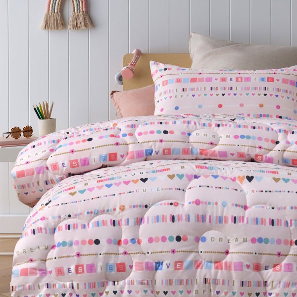 happy kids swifty 2 piece washed cotton cover comforter set single 160cm x 220cm Pastel besties themed quilt cover on bed