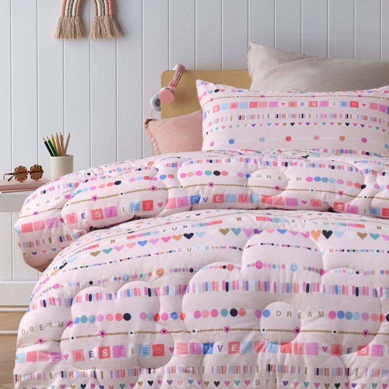 happy kids swifty 2 piece washed cotton cover comforter set single 160cm x 220cm Pastel besties themed quilt cover on bed