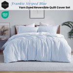Blue and white striped reversible quilt cover set
