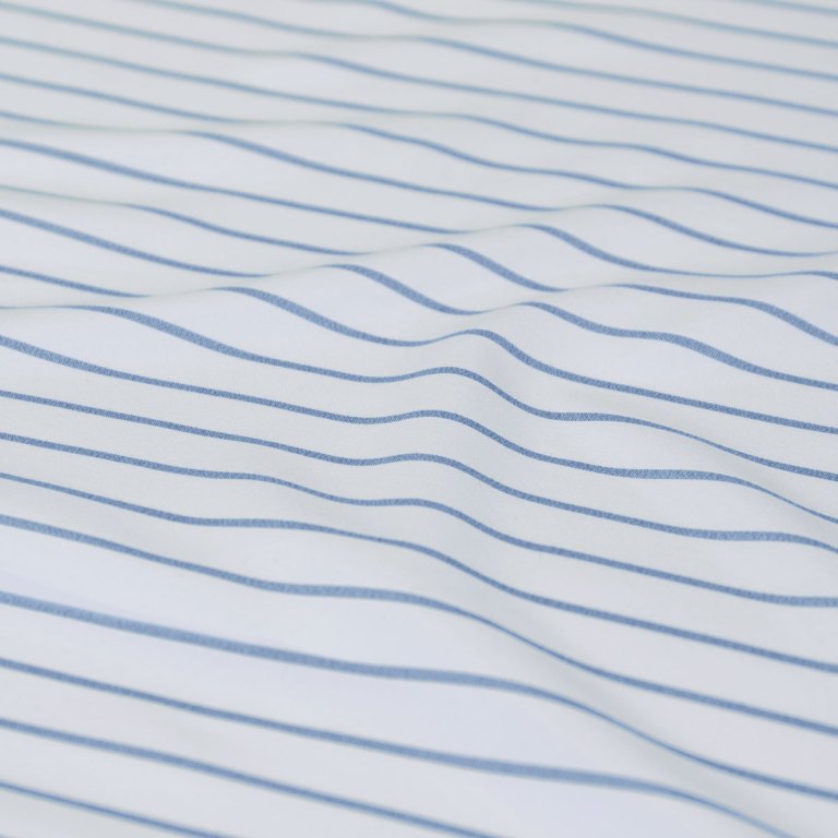 White fabric with thin blue stripes