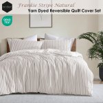 ardor frankie natural stripe yarn dyed reversible quilt cover set queen Beige striped reversible quilt cover set on bed