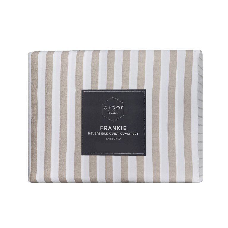 ardor frankie natural stripe yarn dyed reversible quilt cover set queen Beige and white striped quilt cover set package