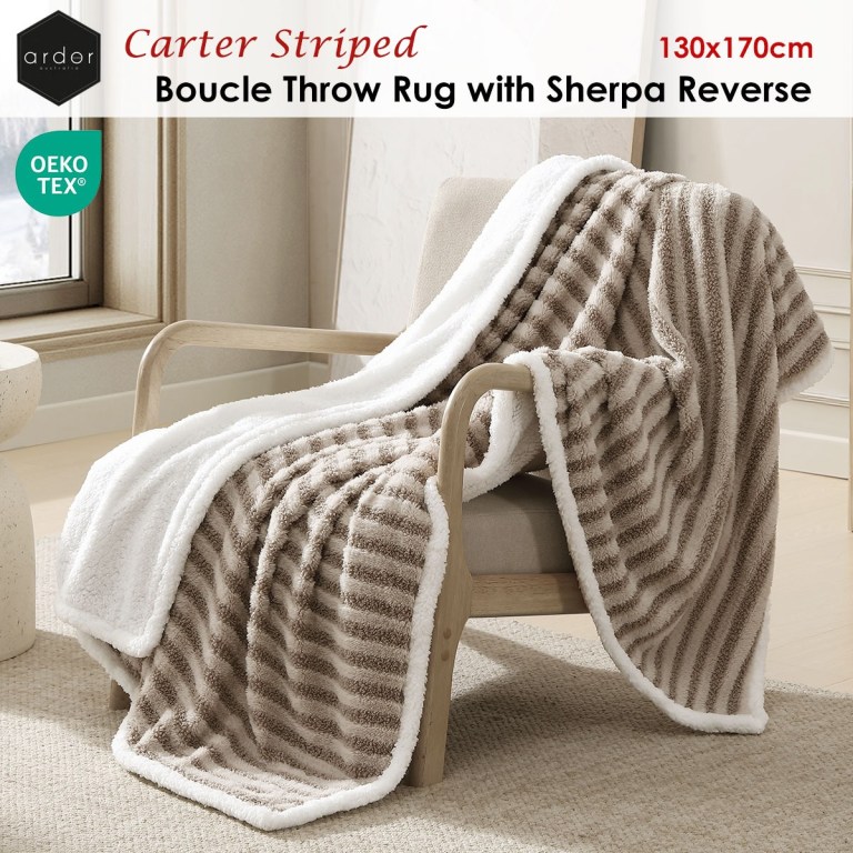 ardor carter striped boucle throw rug with sherpa reverse 130x170cm Striped boucle throw rug with sherpa reverse