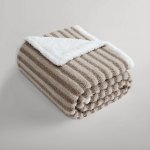 ardor carter striped boucle throw rug with sherpa reverse 130x170cm Folded beige striped plush throw blanket