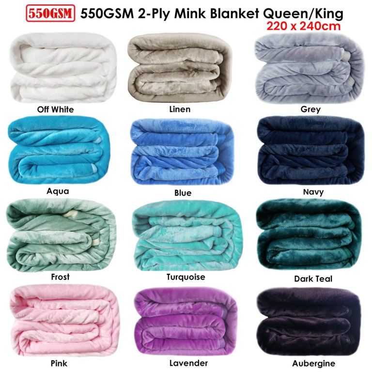 550GSM mink blanket in multiple colour options