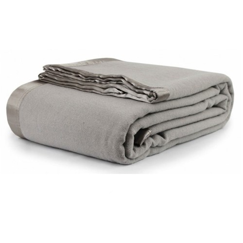 Folded grey fleece blanket with satin trim