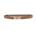 Slim brown leather belt with gold buckle