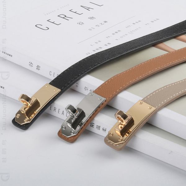 luxury cow leather women waist belt slim corset strap dress shirt belt (caramel) Leather bag handles with gold and silver clasps