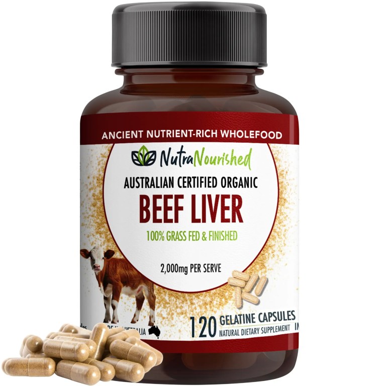 Organic beef liver supplement capsules bottle