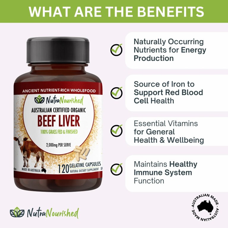 Organic beef liver capsules with listed health benefits
