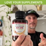 Organic beef liver supplement bottle held up