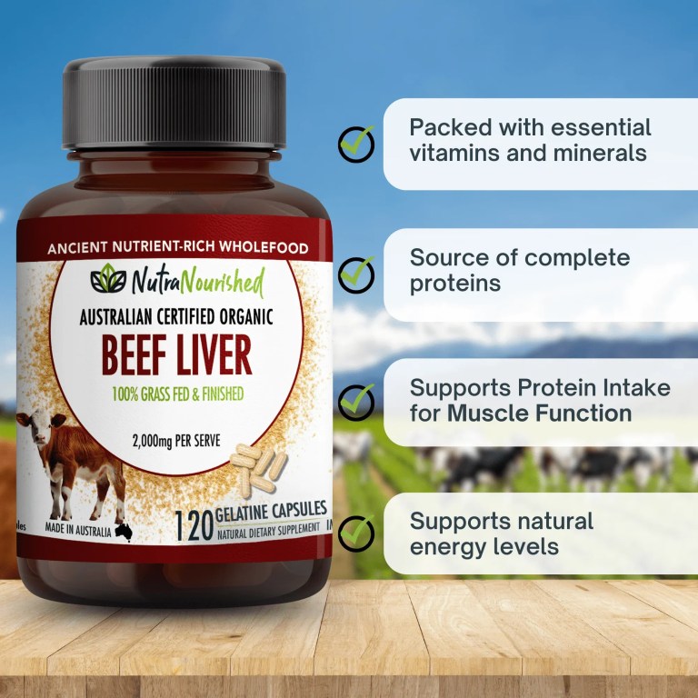 Organic grass-fed beef liver supplement bottle