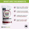 Certified organic beetroot powder packaging with benefits list