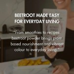 organic beetroot powder Person holding beetroot powder pouch in kitchen