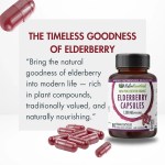 Organic elderberry capsules bottle with red capsules