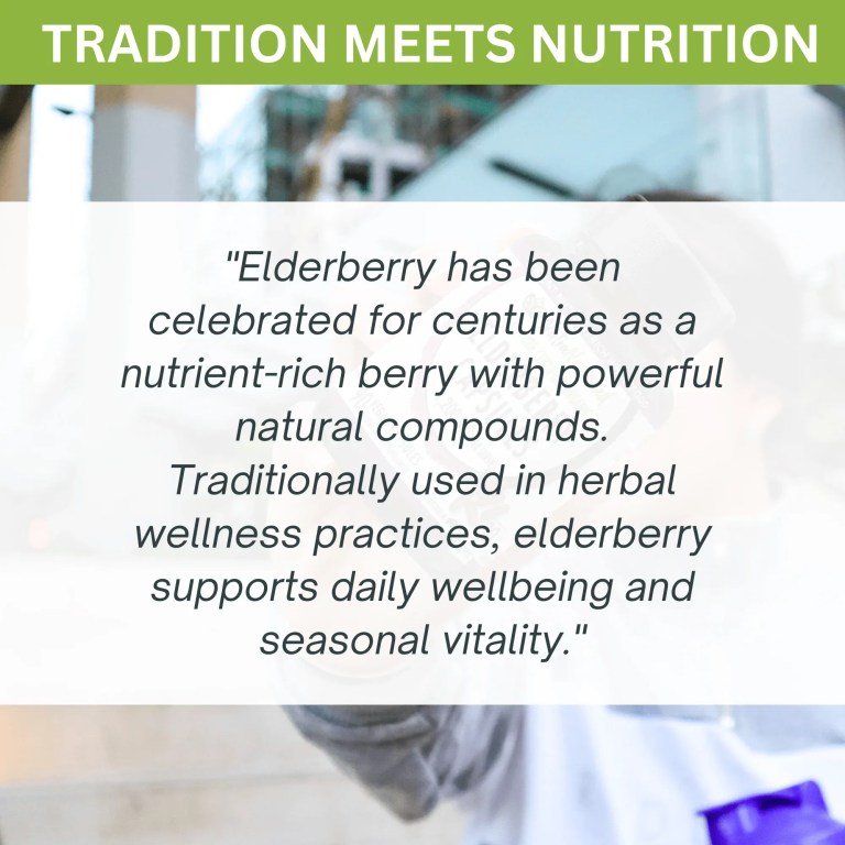 Elderberry nutrition quote over laboratory background