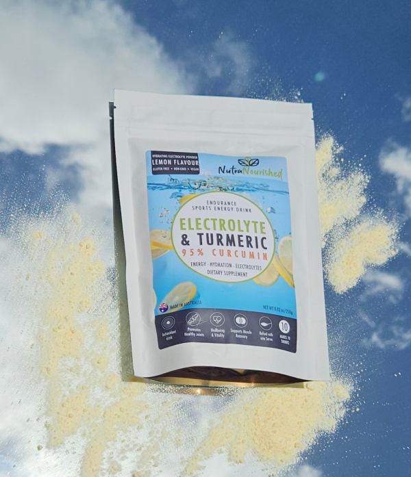 electrolyte powder & 95% pure organic curcumin lemon flavour, 250g Electrolyte and turmeric powder pouch with lemon flavour
