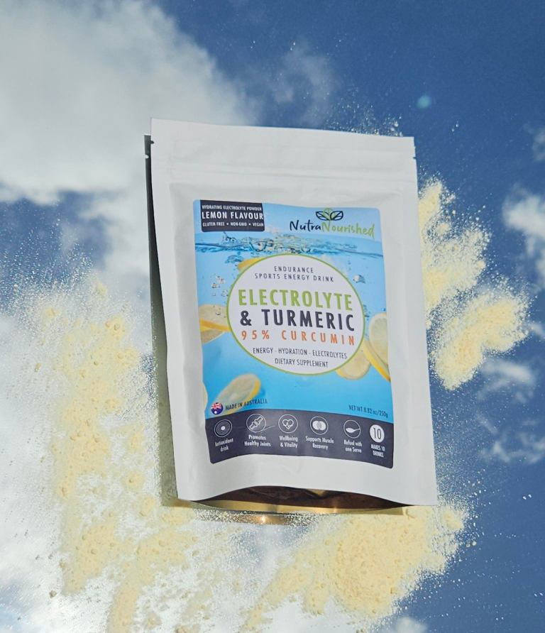 Electrolyte and turmeric powder pouch with lemon flavour