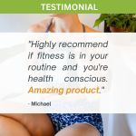 Fitness product testimonial with workout background