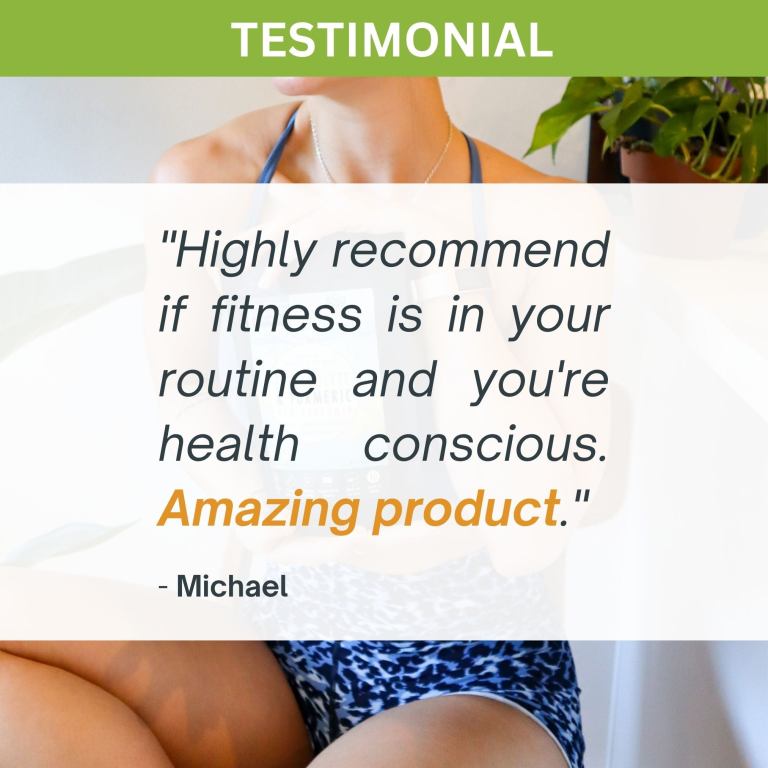 Fitness product testimonial with workout background