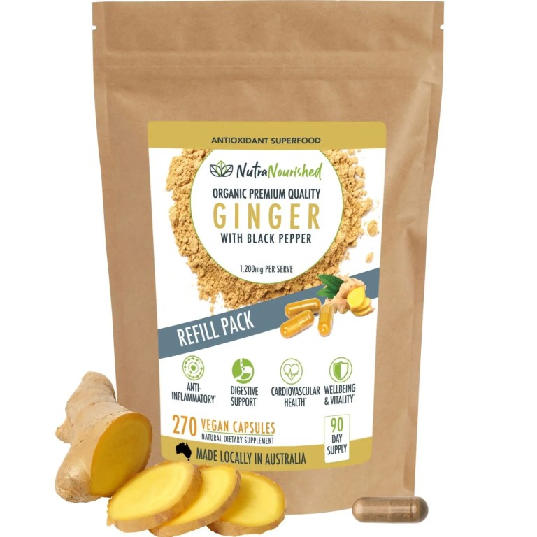 v497 ginger caps 270 00.webp Organic ginger and black pepper supplement refill pouch