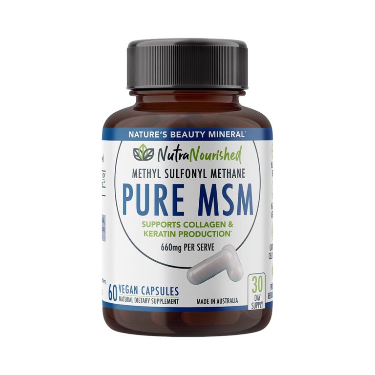 NutraNourished Pure MSM supplement bottle, 60 capsules