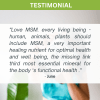 Customer testimonial about MSM health supplement benefits