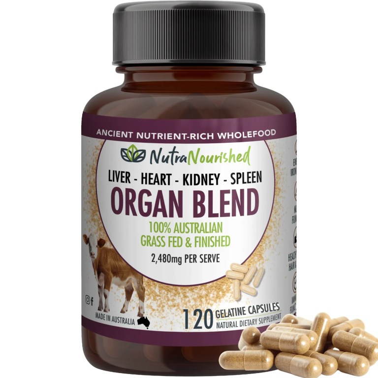 NutraNourished Organ Blend supplement bottle and capsules