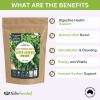 Super Greens supplement pouch with listed health benefits