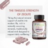 Zeolite capsules bottle with scattered pink supplements