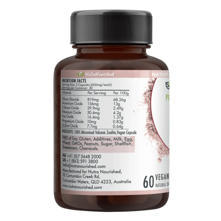 zeolite capsules NutraNourished volcanic zeolite supplement bottle, 60 capsules