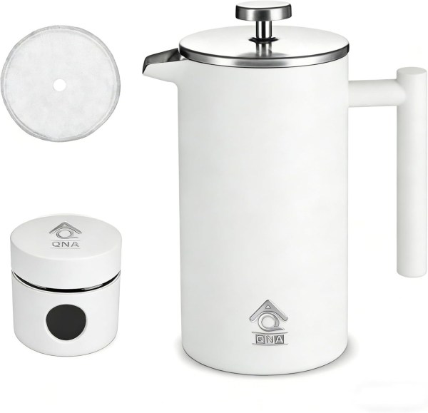 White French press coffee maker with canister