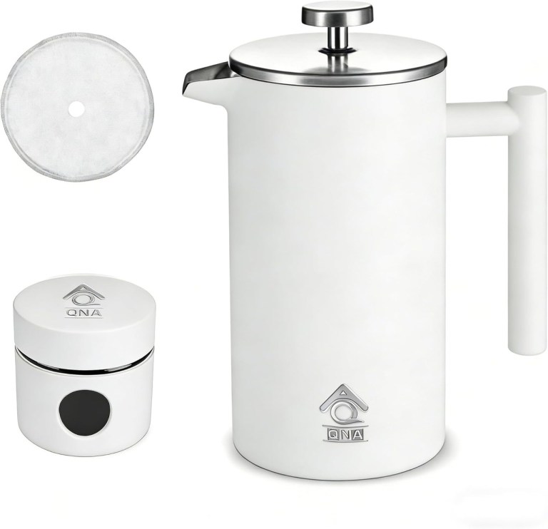 White French press coffee maker with canister