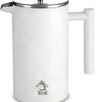 White stainless steel coffee plunger with lid
