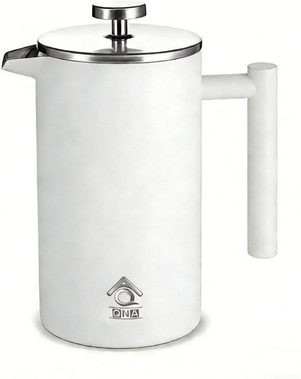 White stainless steel coffee plunger with lid