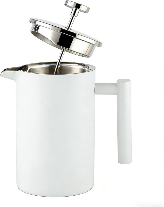 White stainless steel French press coffee maker