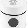 White cylindrical container with black front button