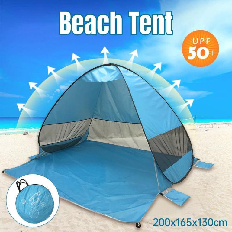 v528 tent blue 312769 202509251621 00.jpg Blue UPF 50+ beach tent on sand
