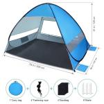 automatic pop up beach tent uv protection portable sunshade shelter outdoor Blue pop-up beach tent with dimensions and accessories